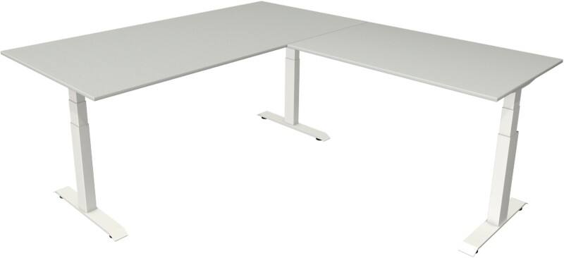 Kerkmann Elektronisch Höhenverstellbar Sitz-Stehschreibtisch Hellgrau T-Fuß 2.000 (B) x 2.200 (T) x 1.290 (H) mm Metall, Holz