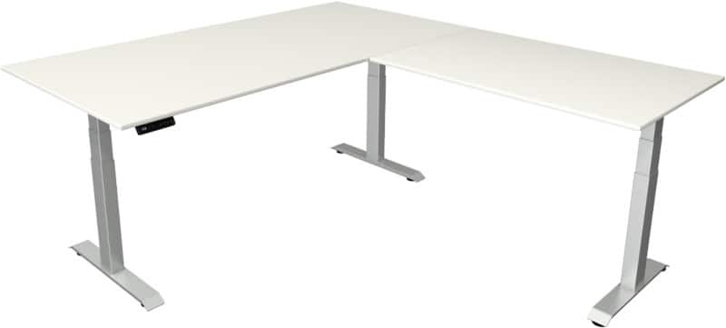 Kerkmann Elektronisch Höhenverstellbar Sitz-Stehschreibtisch Weiß T-Fuß 2.000 (B) x 2.200 (T) x 1.290 (H) mm Metall, Holz