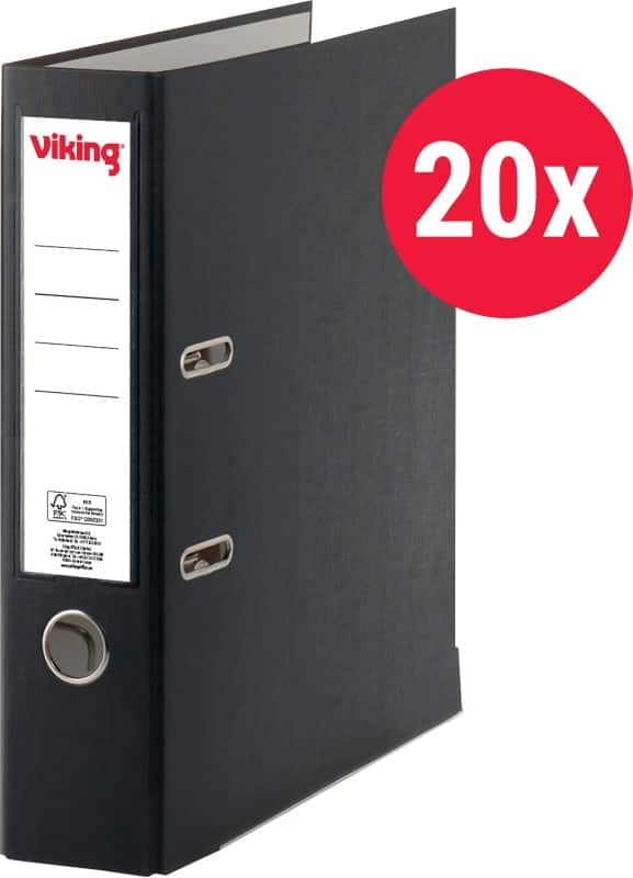 Viking Premium Ordner Breit DIN A4 75 mm Schwarz 2 Ringe Kunststoff Matt Hochformat 20 Stück