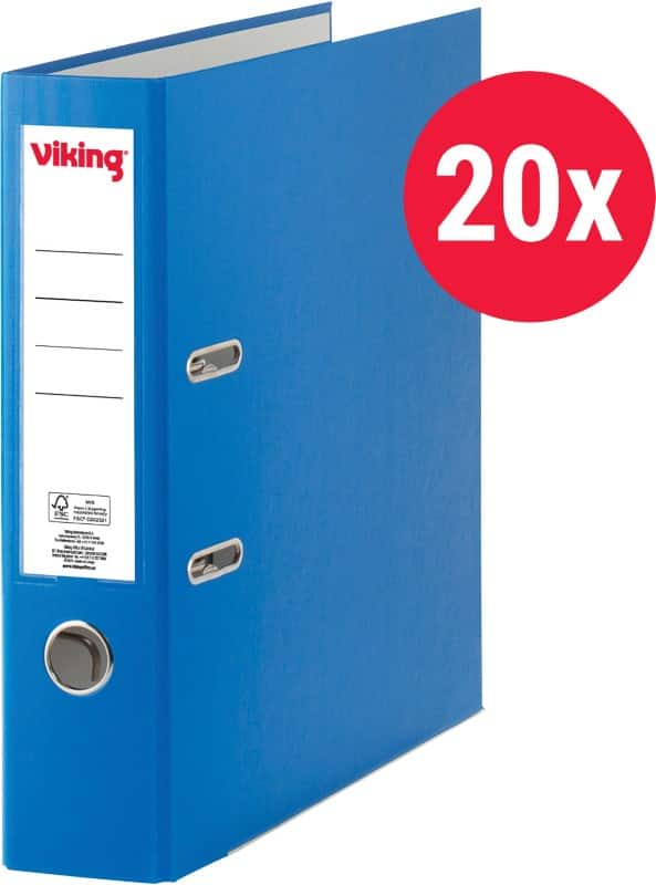 Viking Premium Ordner Breit DIN A4 75 mm Blau 2 Ringe Kunststoff Matt Hochformat 20 Stück