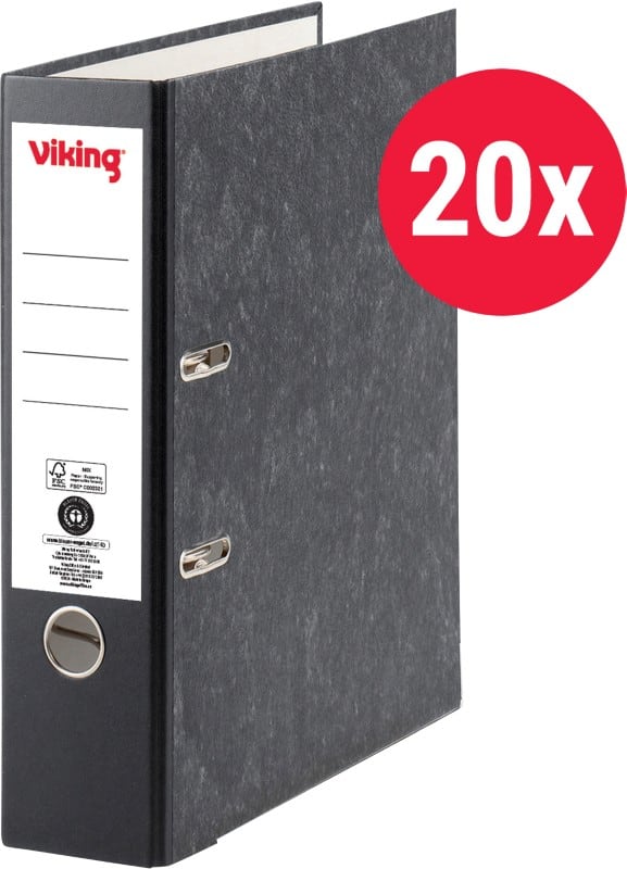 Viking Ordner Breit DIN A4 hoch 80 mm Schwarz 2 Ringe 6180 Pappkarton Wolkenmarmor Hochformat 20 Stück