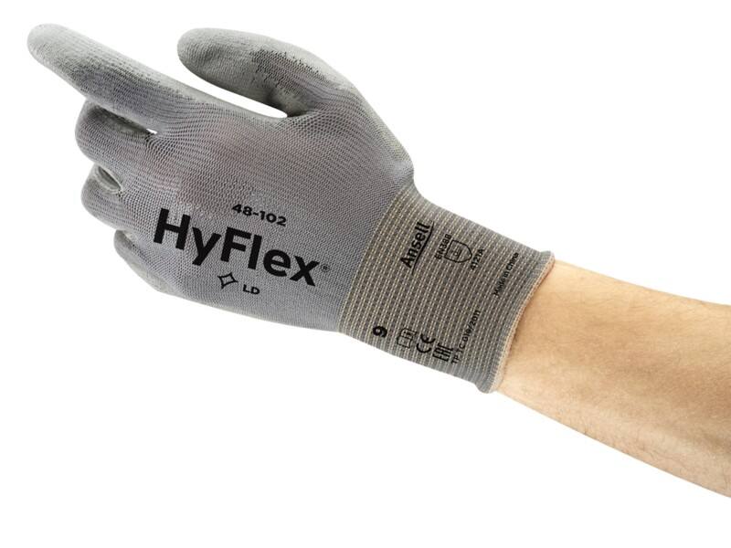Ansell HyFlex Mechanical Protection Mehrweg Arbeitshandschuhe Nylon, PU (Polyurethan) Größe 9 Grau 12 Paar à 2 Handschuhe