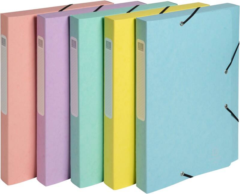 Exacompta Aquarel Archivbox 18560E DIN A4 Pressspankarton Gummiband 25 (B) x 2,5 (T) x 33 (H) cm Farbig sortiert 2,5 cm 10 Stück