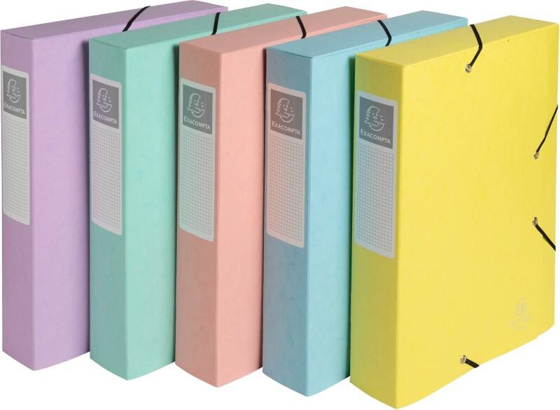 Exacompta Aquarel Archivbox 16460E DIN A4 Pressspankarton Gummiband 24,5 (B) x 0,3 (T) x 32,5 (H) cm Farbig sortiert 6,0 cm 10 Stück