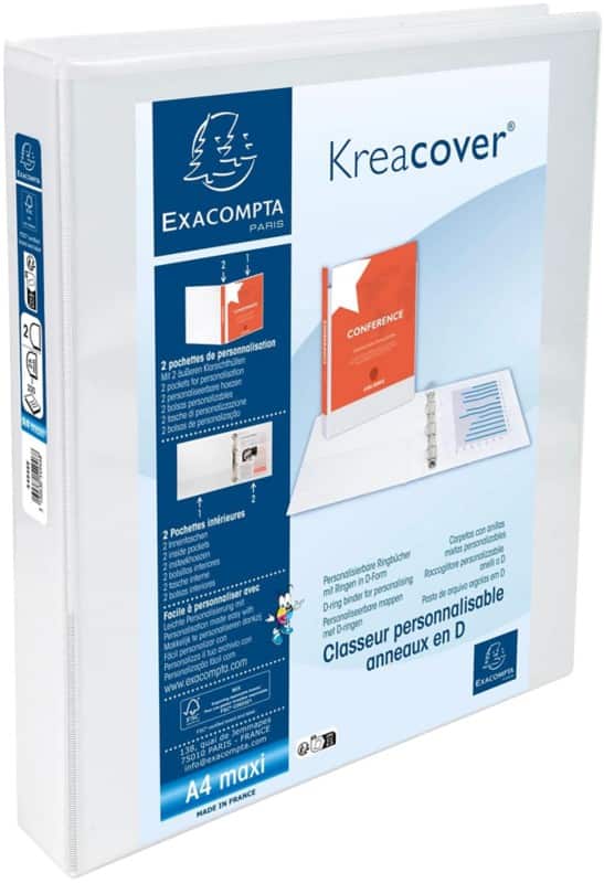 Exacompta KreaCover 25 mm Ringbuch PP (Polypropylen) DIN A4+ 2 Ringe Weiß 54946E 10 Stück