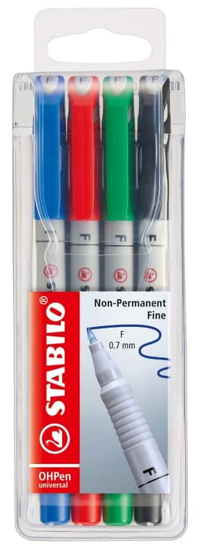 STABILO OHPen universal Folienstift Fein Filzspitze 0.7 mm Farbig sortiert 4 Stück