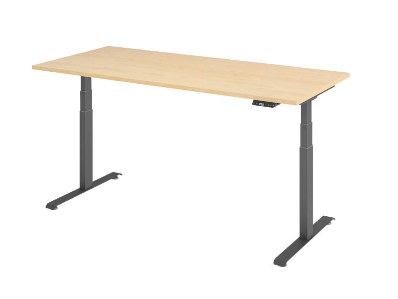 Hammerbacher Rechteckiger Steh-Sitz-Schreibtisch 1.800 x 800 x 1.295 x 645 – 1.295 mm Metall, Holz 1.800 x 800 x 1.295 x 645 – 1.295 mm Hellgrau