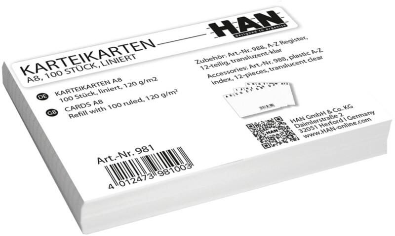 HAN Karteikarten A8 Weiß 7,4 cm Packung mit 100 Stück