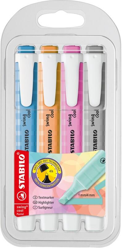 STABILO Swing Cool 275/4-08-2 Textmarker Farbig sortiert Breit Keilspitze 4 Stück
