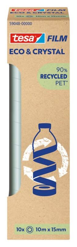 tesa Klebeband tesafilm eco & crystal 59048 Transparent 15 mm (B) x 10 m (L) Kleiner Kern PET-Folie (Polyethylenterephthalat) 64% Recycelt 64% Recycelt 10 Stück
