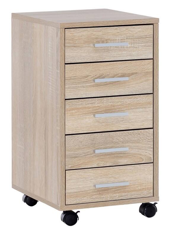 WOHNLING Standcontainer 5 Schubladen 330 x 380 x 630 mm Eiche