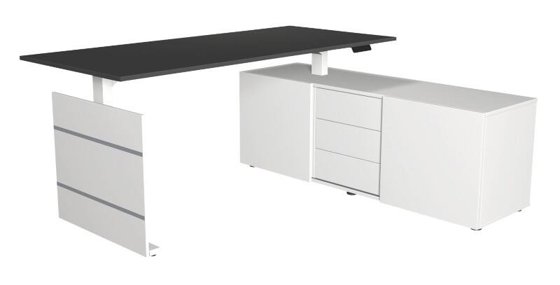 Kerkmann Move 3 Sitz-Stehschreibtisch Freiform Anthrazit T-Fuß 3 Schubladen 1.800 (B) x 800 (T) x 1.200 (H) mm Holz