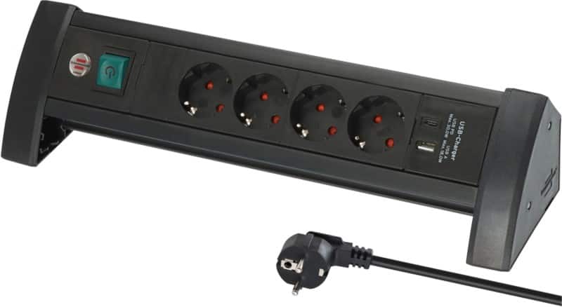 Brennenstuhl Premium Office-Line Verlängerungskabel 4-fach mit 1x USB A & 1x USB C Power Delivery 1,8m schwarz