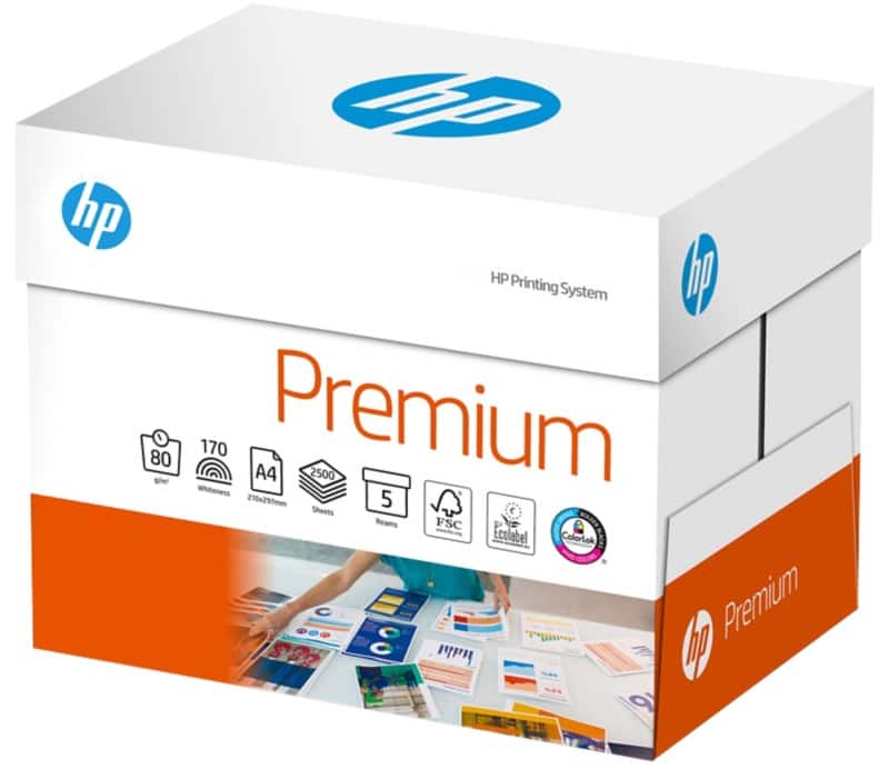 HP Premium DIN A4 Druckerpapier 80 g/m² Glatt Weiß 168 CIE 5 Pack à 500 Blatt