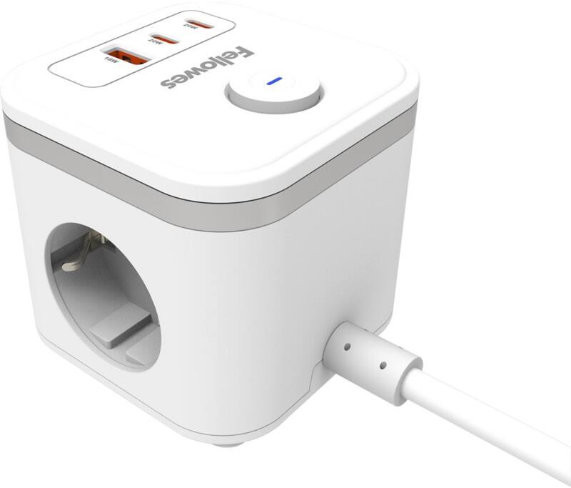 Fellowes Verlängerungskabel USB-A & USB-C 3-fach 2 m Weiß