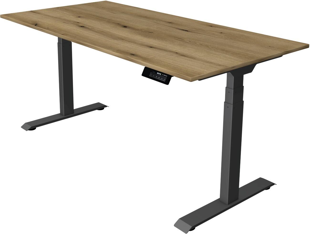 Kerkmann Move 1 Stable Elektrisch Höhenverstellbar Sitz-Stehschreibtisch Rechteckig Braun Eiche T-Fuß 1.600 (B) x 800 (T) x 1.270 (H) mm Melamin, Spanplatte, Stahl