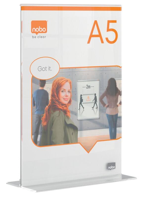 Nobo Premium Plus Tischaufsteller DIN A5 T-Form 15,5 (B) x 9 (T) x 22 (H) cm Transparent