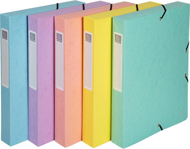 Exacompta Aquarel Archivbox 59550E DIN A4 Pressspankarton Gummiband 25 (B) x 2,5 (T) x 33 (H) cm Farbig sortiert 2,5 cm 8 Stück