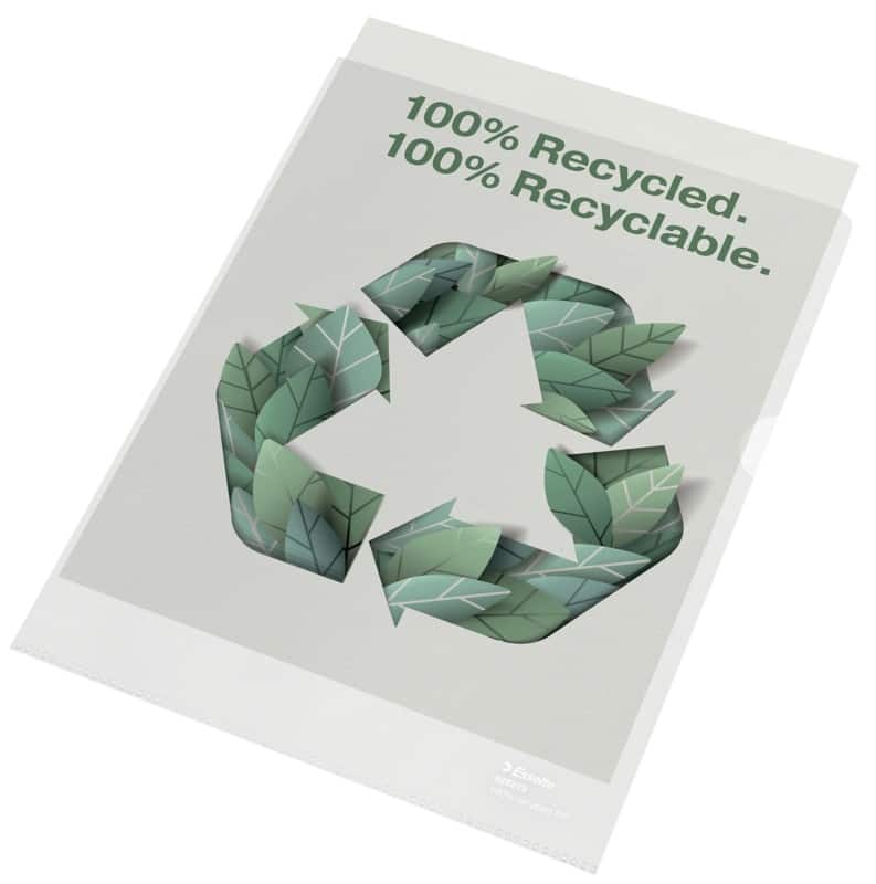 Esselte 100% Recycelt L-förmige Mappen DIN A4 Genarbt Transparent 100 Mikron Polypropylen 628213 20 Stück