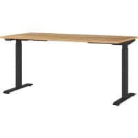 GERMANIA GW-Mailand Höhenverstellbar Sitz-Stehschreibtisch Eiche T-Fuß 1.600 (B) x 800 (T) x 1.200 (H) mm Metall, Spanplatte