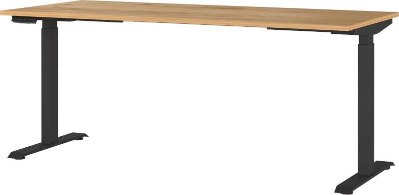 GERMANIA GW-Mailand Höhenverstellbar Sitz-Stehschreibtisch Eiche T-Fuß 1.800 (B) x 800 (T) x 1.200 (H) mm Metall, Spanplatte
