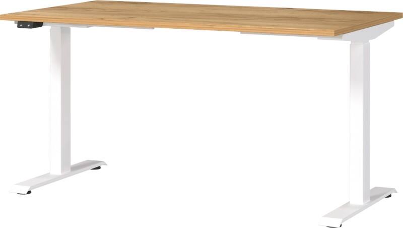 GERMANIA GW-Mailand Höhenverstellbar Sitz-Stehschreibtisch Eiche T-Fuß 1.400 (B) x 800 (T) x 1.200 (H) mm Metall, Spanplatte