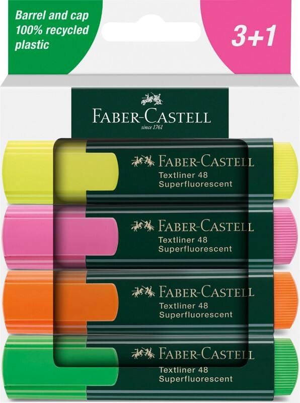 Faber-Castell Textliner 48 Textmarker Farbig sortiert  Mittel Keilspitze 1 - 5 mm Nachfüllbar 4 Stück