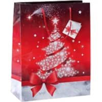 Sigel Geschenktasche Weihnachten Glitzernder Baum Rot, weiß 26 x 33 x 12 cm