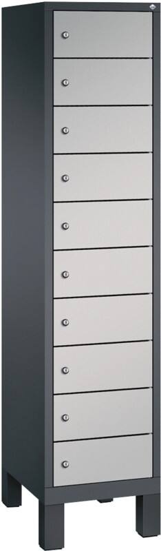 C+P S 3000 Evolo Metall Schließfach 10 Türen Zylinderschloss 420 x 500 x 1.850 mm Schwarz 48010-1210 S10033