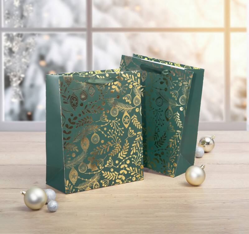 Sigel Geschenktüte Weihnachten Papier Grün, Gold 23 x 10 x 23 cm 5 Stück
