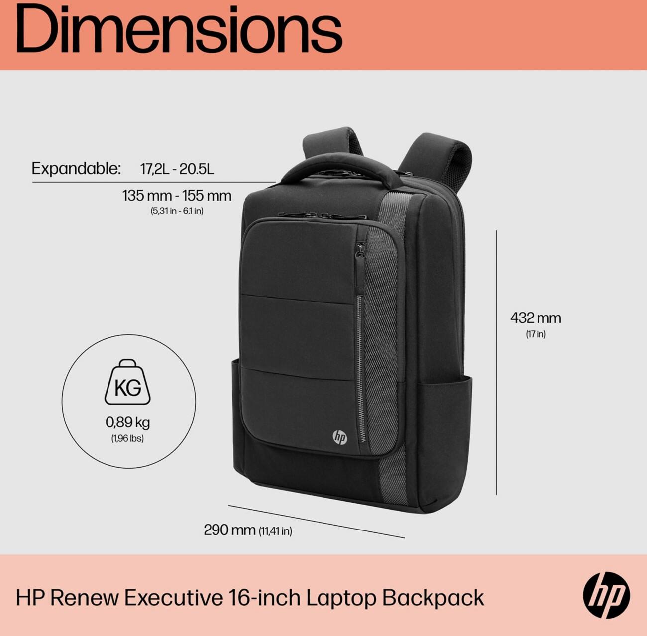 HP Laptoppaktentasche 16,1“ 29 x 15,5 x 43,2 cm PL (Polyester) Schwarz