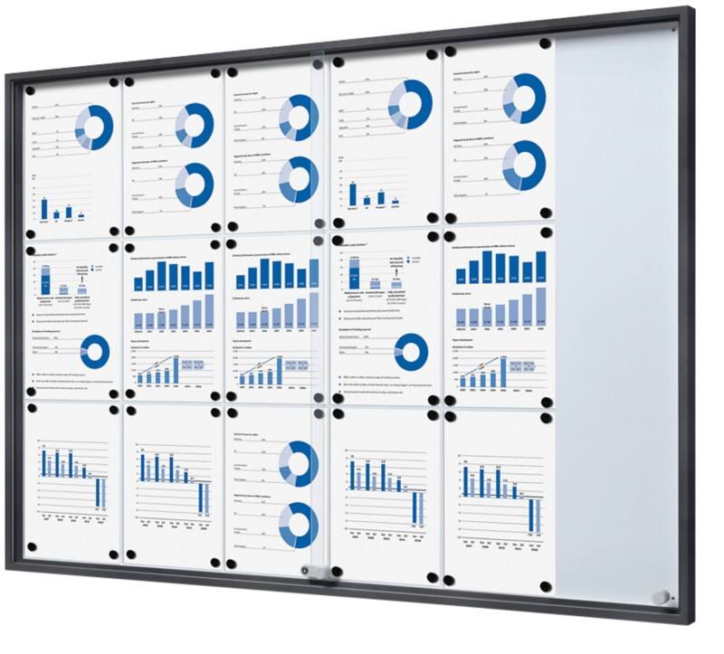 SHOWDOWN Vitrine Magnetisch 18 x DIN A4 Wandmontage Abschließbar Indoor 134,6 (B) x 94,8 (H) cm Anthrazit