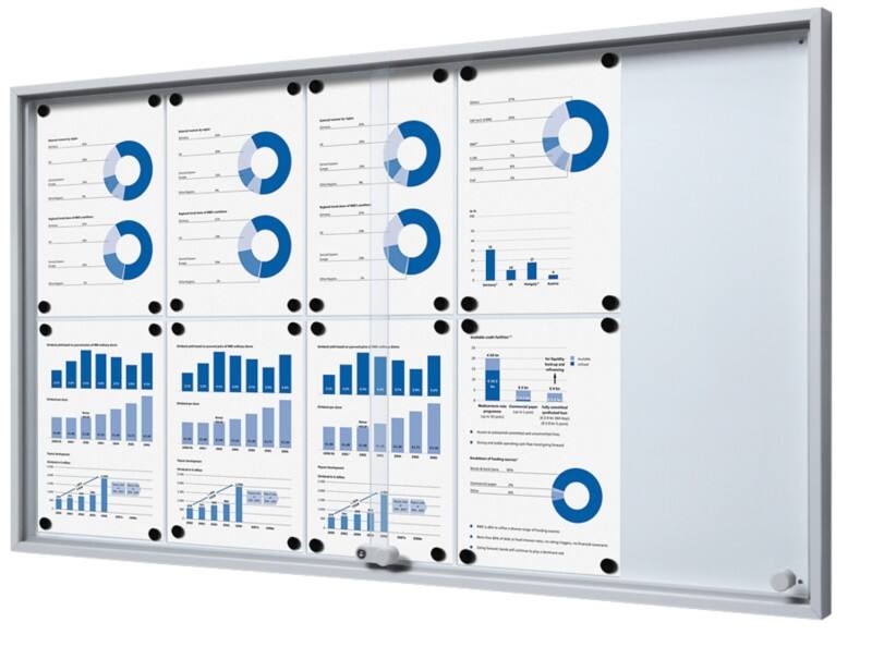 SHOWDOWN Vitrine Magnetisch 10 x A4 Wandmontage Abschließbar Indoor 112,6 (B) x 64,1 (H) cm Silber