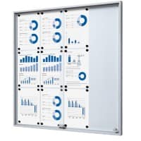 SHOWDOWN Vitrine Magnetisch 12 x A4 Wandmontage Abschließbar Indoor 90,6 (B) x 94,8 (H) cm Silber