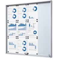 SHOWDOWN Vitrine Magnetisch 12 x A4 Wandmontage Abschließbar Indoor 94,8 (B) x 90,6 (H) cm Silber