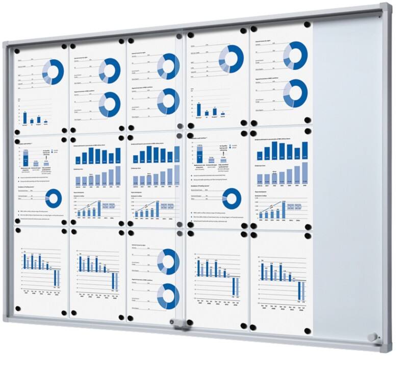 SHOWDOWN Vitrine Magnetisch 18 x A4 Wandmontage Abschließbar Indoor 94,8 (B) x 134,6 (H) cm Silber