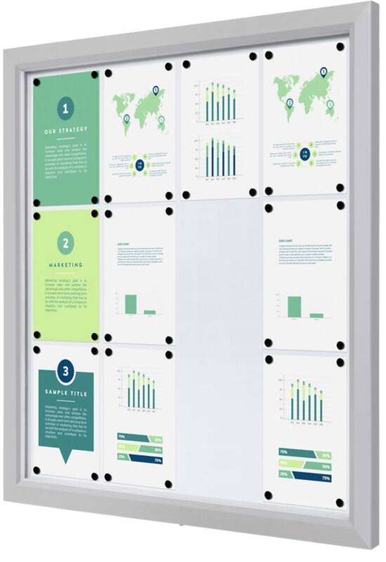 SHOWDOWN Vitrine Magnetisch 12 x A4 Wandmontage Abschließbar Outdoor 97 (B) x 101,2 (H) cm Silber