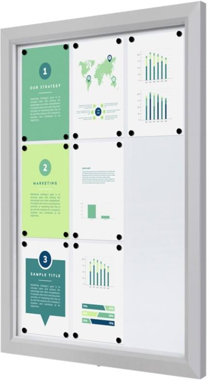 SHOWDOWN Vitrine Magnetisch 9 x A4 Wandmontage Abschließbar Outdoor 75 (B) x 101,2 (H) cm Silber