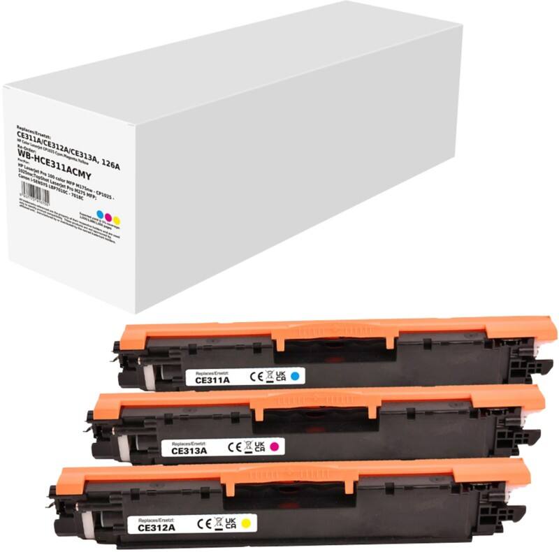 CE311A/CE312A/CE313A Kompatible HP Tonerkartusche Cyan, Magenta, Gelb 3er-Pack