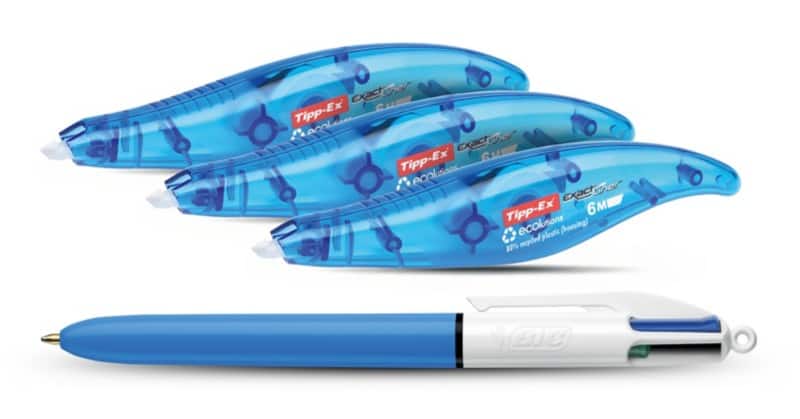 Tipp-Ex Exact Liner-Korrekturband 5 mm x 6 m Blau 3 Stück + BIC 4 Farben Kugelschreiber gratis
