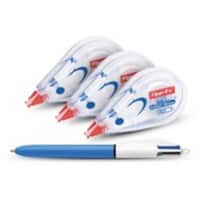 Tipp-Ex Mini-Taschenkorrekturband 5 mm x 6 m Transparent 3 Stück + BIC 4 Farben Kugelschreiber gratis