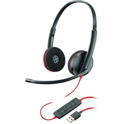 Plantronics Kabelgebundenes USB Headset Blackwire C3220 mit Kopfbügel, Geräuschunterdrückung und Mikrofon Schwarz, Rot