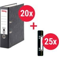 Viking Breit Ordner + Heftstreifen DIN A4 80 mm Schwarz 2 Ringe Kunststoff Wolkenmarmor Hochformat  20 Stück