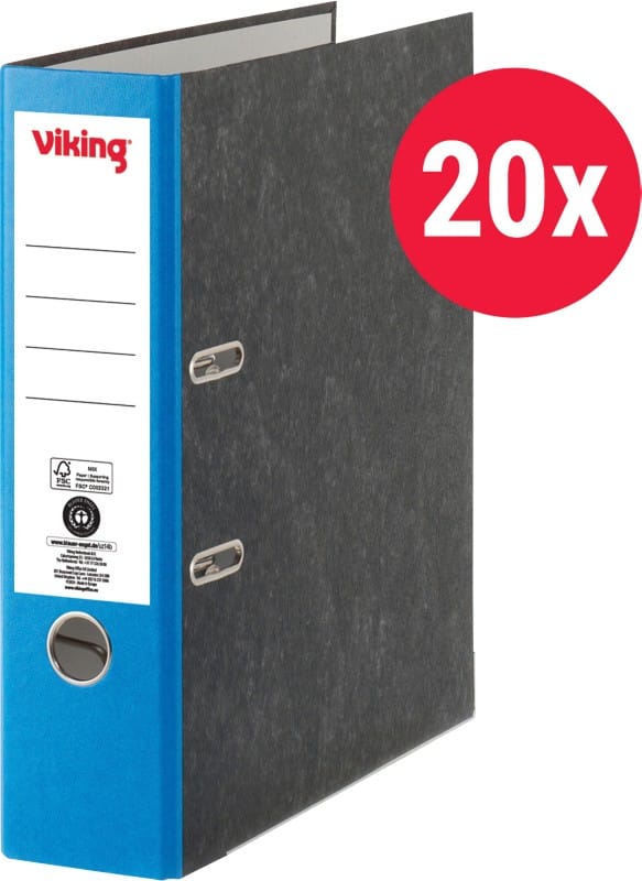 Viking Ordner Breit DIN A4 80 mm Dunkelblau, Schwarz 2 Ringe Pappkarton Wolkenmarmor Hochformat 20 Stück