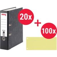 Viking Breit Ordner + Trennstreifen DIN A4 80 mm Schwarz, Gelb 2 Ringe Pappkarton Wolkenmarmor Hochformat  20 Stück