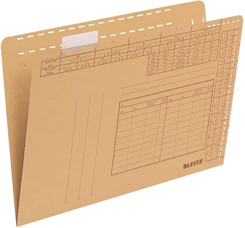 Leitz Einstellmappen 2435 Für Vollsichtreiter DIN A4 Mit Organisationsdruck 250 g/m² Naturbraun 100% Recycelter Natron-Karton 31,5 x 23 cm 100 Stück