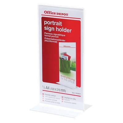 Office Depot Portrait Schildhalter T-Schild 1/3 A4 Transparentes Kunststoff 106 x 70 x 215mm