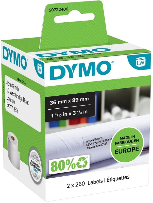 Dymo LW S0722400 / 99012 Authentic Große Adressetiketten Selbstklebend Weiß 36 x 89 mm 2 Rollen à 260 Etiketten