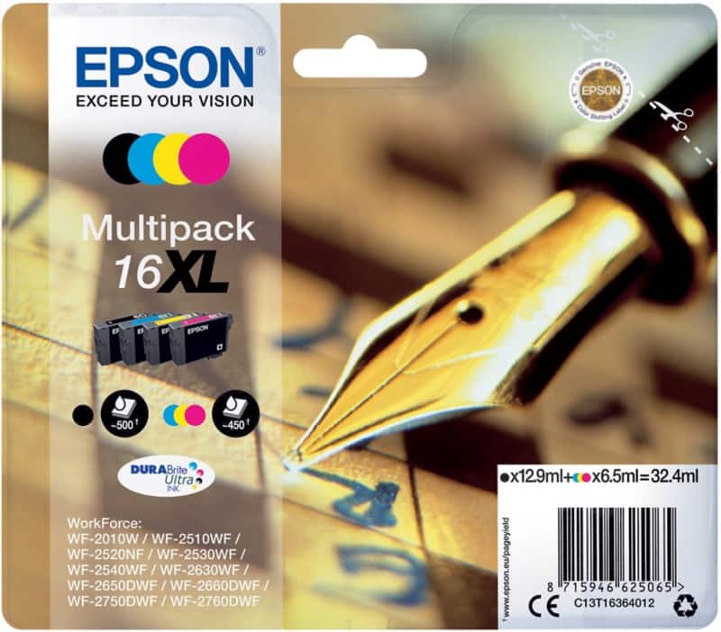 Epson 16XL Original Tintenpatrone C13T16364012 Schwarz, Cyan, Magenta, Gelb Multipack 4 Stück