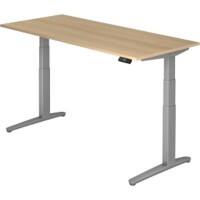 Hammerbacher Elektrisch Höhenverstellbar Sitz-Stehschreibtisch Rechteckig Eiche Holz Silber T-Fuß 1.800 x 800 x 720 mm